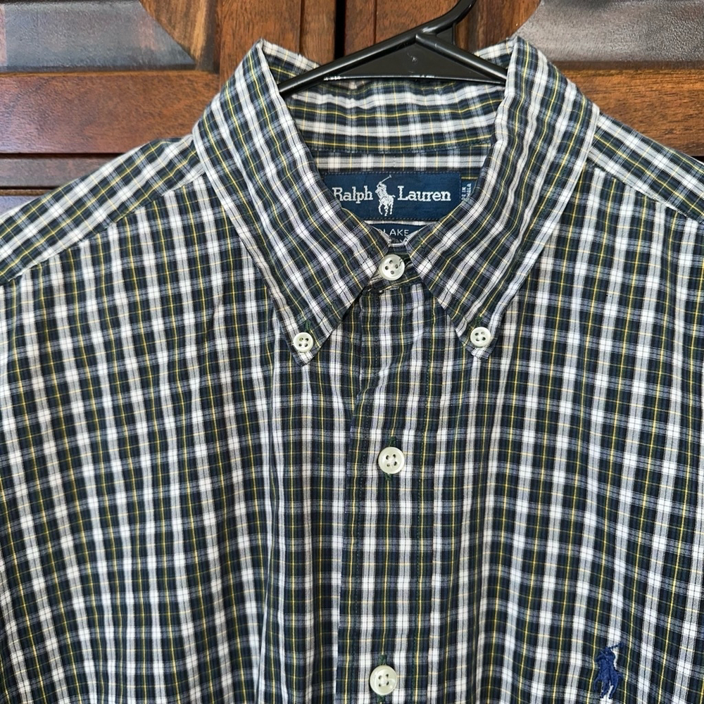 Green Ralph Lauren Mens Size L Navy Plaid Blake Cotton Long Sleeve Button Down - Picture 2 of 12